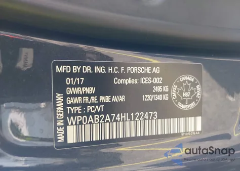 2017 Porsche Panamera 4S из США, поврежденный, VIN WP0AB2A74HL122473